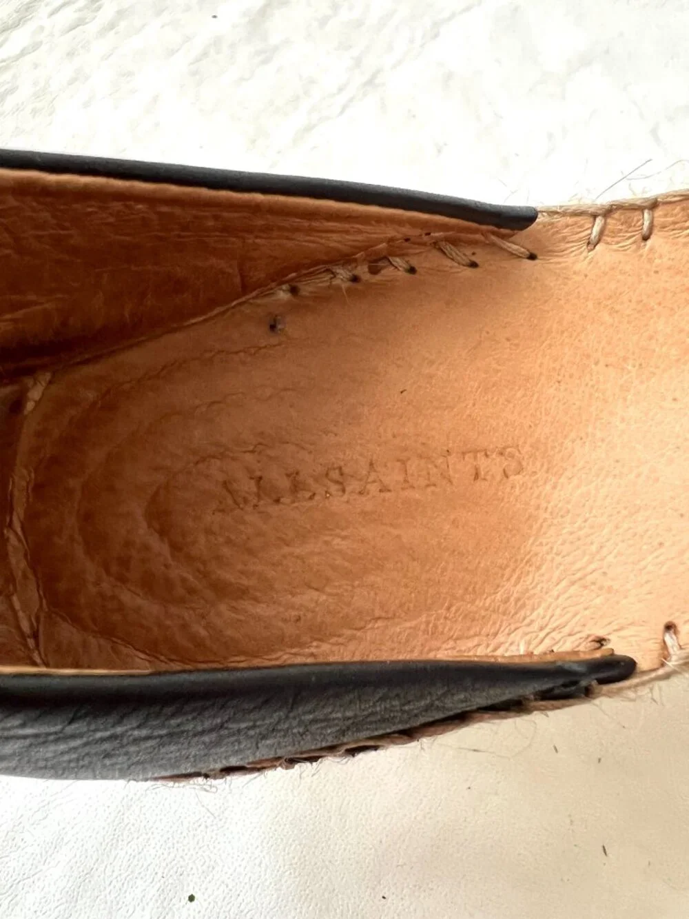 All Saints espadrilles 37 7 womens black leather flats ankle tie lace up studded